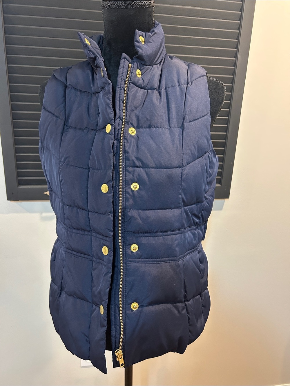 crown & ivy Navy Quilted Puffer Vest with Gold-Tone Hardware